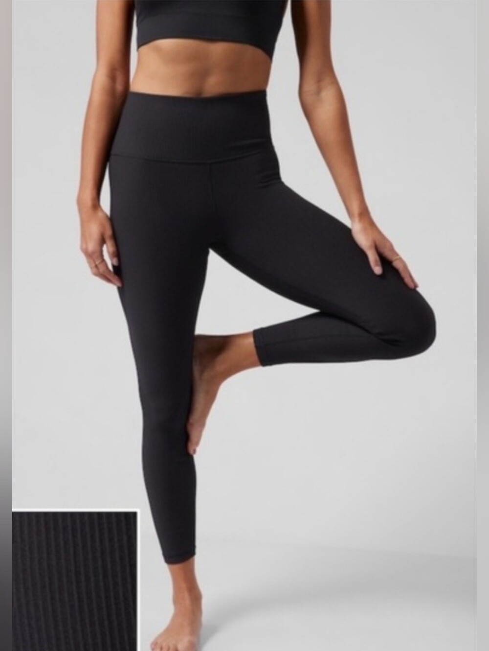 Athleta NWT Medium Black Elation Rib Tight Leggings Ribbed Athleisure Pilates